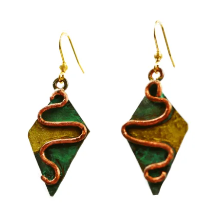 Bronze Earring on diamond shape with curve applications