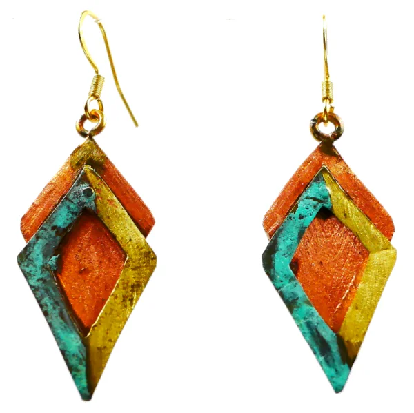 Diamond Copper & Bronze Earring with Patina