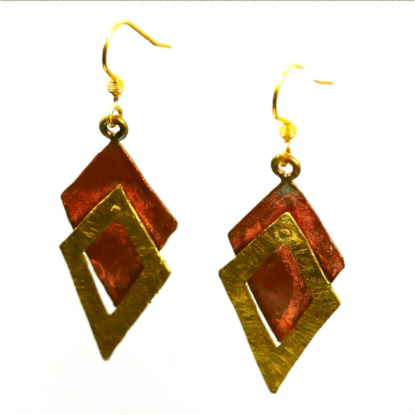 Diamond Copper & Bronze Earring with Patina - Image 2