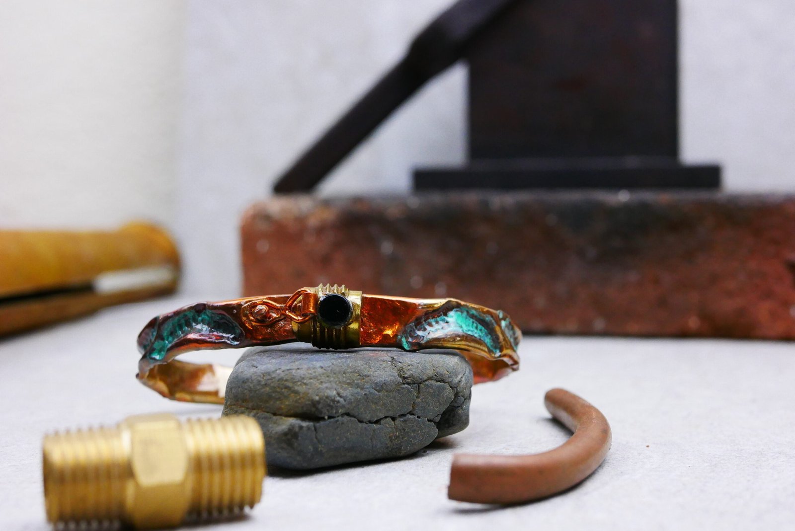 Chased boho turquoise bracelets with turquoise patina