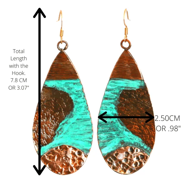 copper long earrings with Half Round Metal Application - Image 4
