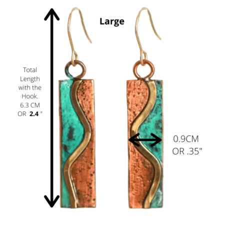 Copper Rectangular Earring With Waves Applications - Large