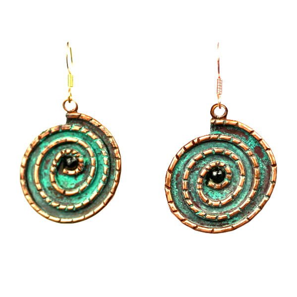 Eco-friendly jewelry -Copper Spiral Earrings with Patina