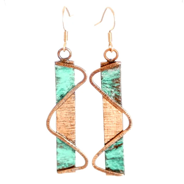 Geometric Copper Earrings with Bronze Wave - Image 3