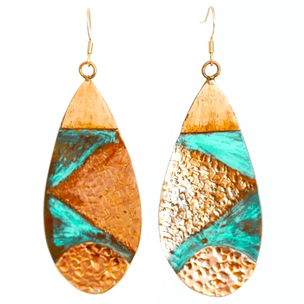 copper long earrings with Half Round Metal Application - Image 3