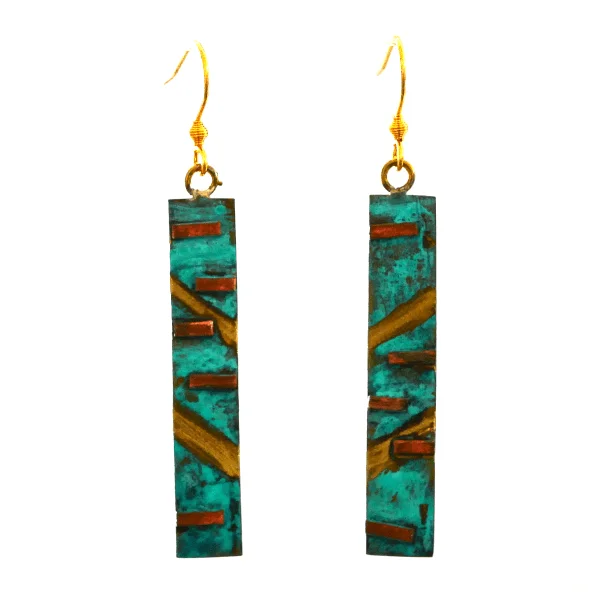 Bronze Bar Earrings with Copper Inlays - Image 4