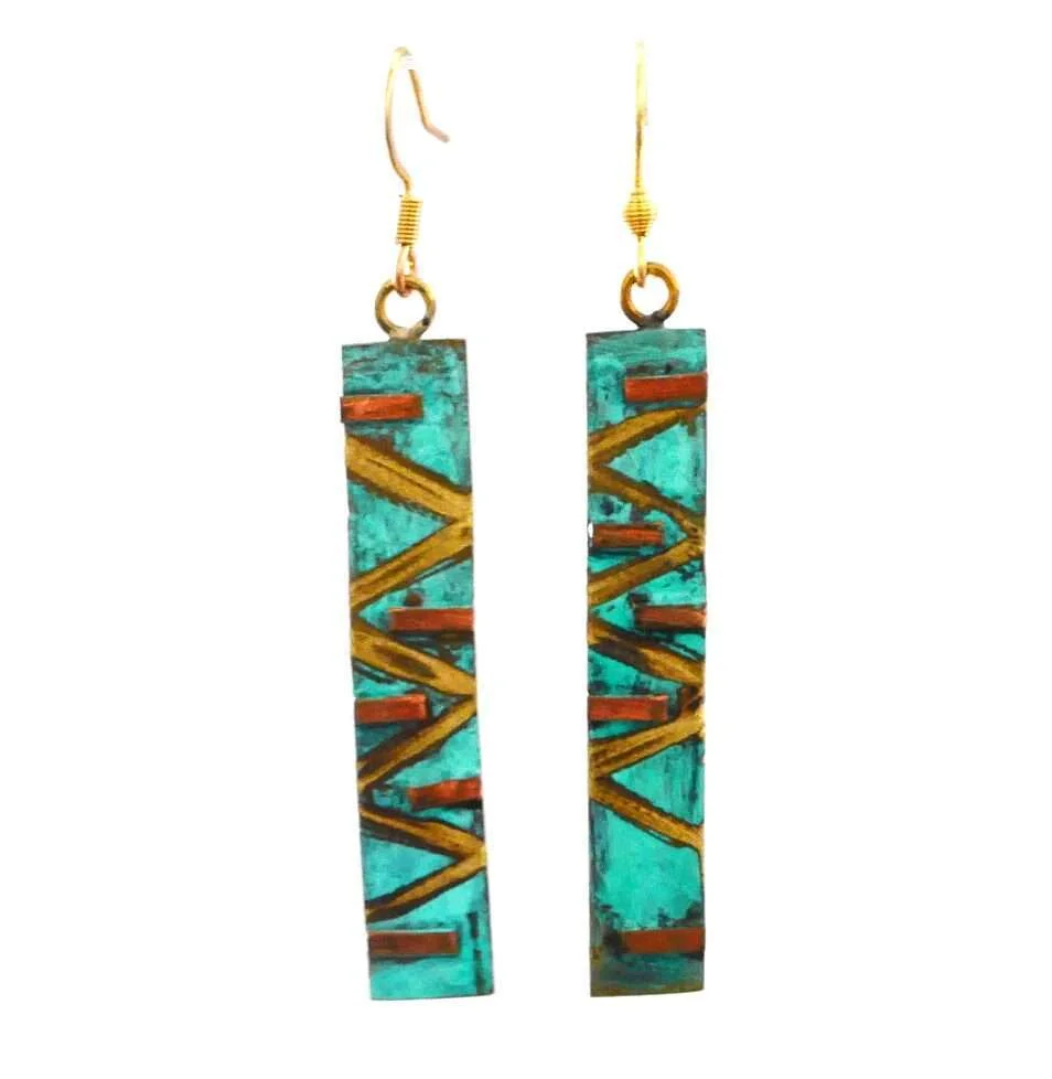 Bronze Bar Earrings with Copper Inlays - Image 3
