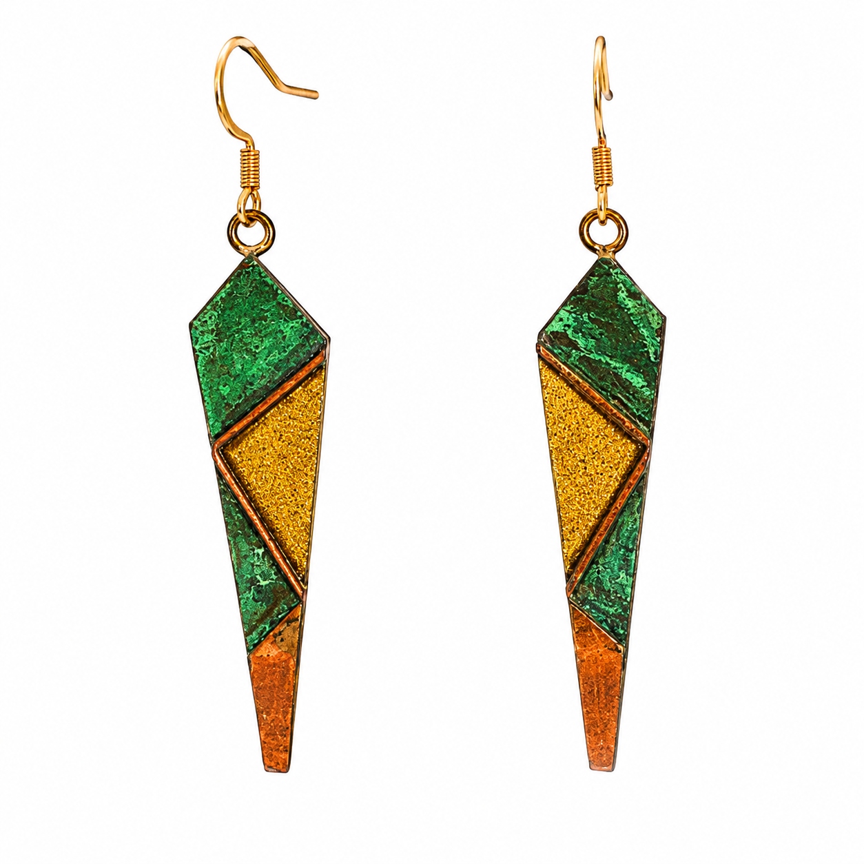 Long Bronze Earrings with Triangle Accent - Image 3
