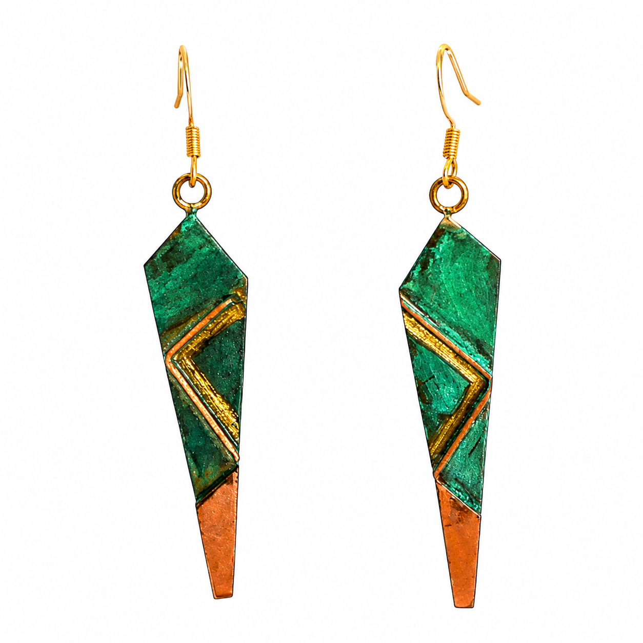 Long Bronze Earrings with Triangle Accent - Image 4