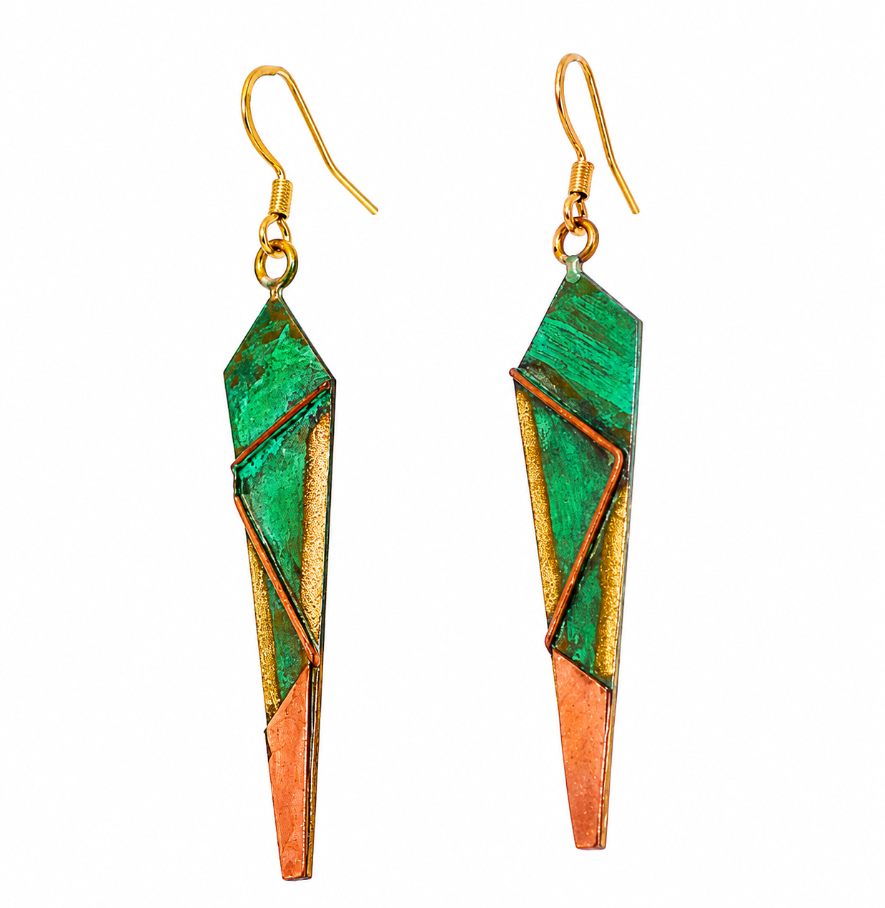 Long Bronze Earrings with Triangle Accent - Image 2