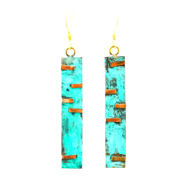 Bronze Bar Earrings with Copper Inlays - Image 2