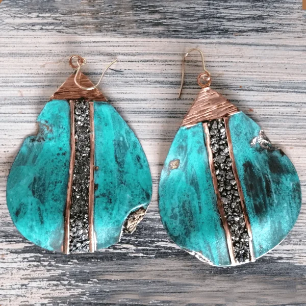 Big Drop Earrings With Pyrite | Ixchel - Image 3