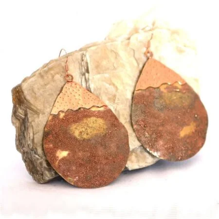 Large drop earrings handcrafted from reclaimed copper with a textured sandy finish in San José del Cabo.