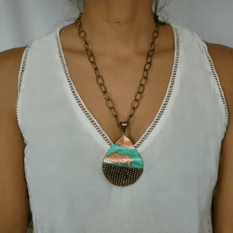 Big Bronze Drop Necklace With Irregular Textures! - Image 4