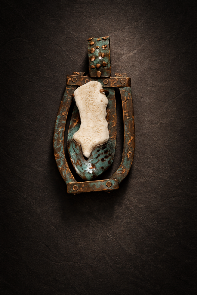 display with a Handmade pendant with carved coral and patina in Los Cabos